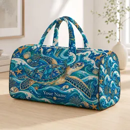 Sea Turtle Ocean Waves and Starfish for Relaxed Coastal Getaways and Beach Travel Lovers Quilted Weekend Bag