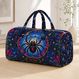 Stained Glass Spiderweb with Jewel-Tone Spider for Bold Weekend Getaways and Nature Lovers Quilted Weekend Bag