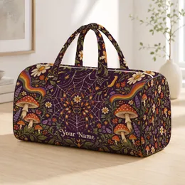 Boho Mushroom Spiderweb Rainbow Florals for Whimsical Autumn Weekend Adventures Quilted Weekend Bag