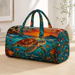 Autumn Sea Turtle at Sunset in Jewel Tones for Coastal Getaways and Nature Lovers Quilted Weekend Bag