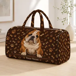 Stocky Bulldog Puppy Portrait With Bone Accents For Dog Lovers And Weekend Getaways Quilted Weekend Bag