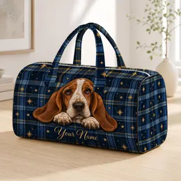 Long-Eared Basset Hound Beneath Golden Stars for Cozy Weekend Getaways and Travel Lovers Quilted Weekend Bag