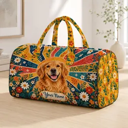 Smiling Golden Retriever Sunburst for Sunny Weekend Getaways and Happy Travel Adventures Quilted Weekend Bag