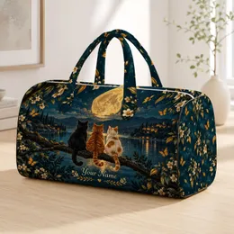 Moonlit Lake Cats and Blossoms for Peaceful Weekend Escapes and Quiet Nature Lovers Quilted Weekend Bag