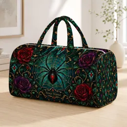 Gothic Spiderweb Roses for Dark Academia Travel and Romantic Weekend Getaways Quilted Weekend Bag