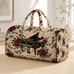 Vintage Grand Piano and Red Roses for Classical Music Lovers and Weekend Getaways Quilted Weekend Bag