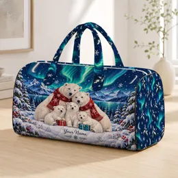 Polar Bear Family Under Northern Lights for Cozy Winter Getaways and Arctic Fans Quilted Weekend Bag