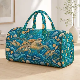 Sea Turtle Seashell Coastal Art for Summer Beach Getaways and Ocean Lovers Quilted Weekend Bag