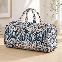 Blue Reindeer Snowflakes for Cozy Winter Getaways and Festive Holiday Travel Adventures Quilted Weekend Bag