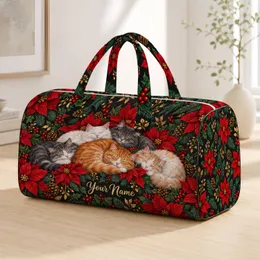 Christmas Cats And Poinsettias For Cozy Holiday Travel And Festive Winter Getaways Quilted Weekend Bag