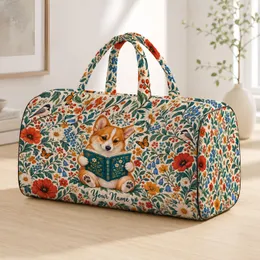 Corgi Reading a Book Among Wildflowers for Cozy Study Days and Gifts for Dog Lovers Quilted Weekend Bag