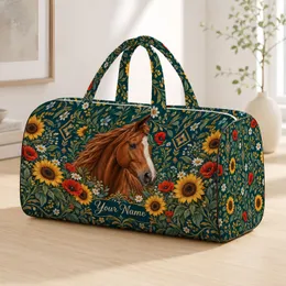 Chestnut Horse and Sunflower Meadow for Equestrian Travel and Relaxed Weekend Getaways Quilted Weekend Bag