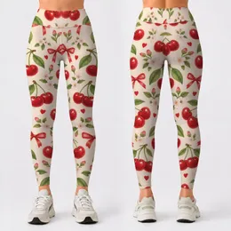 Red Cherry And Bow Motifs For Pilates, Commuting And Everyday Wear Leggings