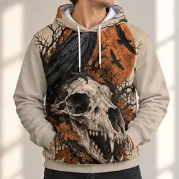 Raven Skull Beneath a Blood Moon for Halloween Nights and Gothic Autumn Gatherings All-over Print Hoodie (Lightweight)