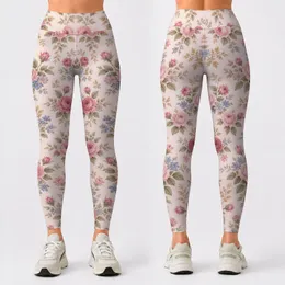 Vintage Rose And Blue Blossom Florals For Yoga, Pilates, And Everyday Wear Leggings