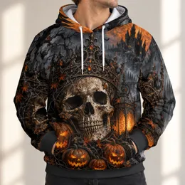 Crowned Skull and Jack O Lanterns for Halloween Night and Gothic Fall Style All-over Print Hoodie (Lightweight)