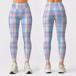 Pastel Blue Tartan Plaid for Yoga, Pilates, and Everyday Casual Wear Leggings