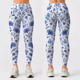 Blue Wildflower Hearts for Yoga, Pilates, and Everyday Activewear Leggings
