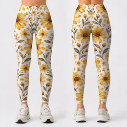 Golden Daisy Blossoms for Yoga, Pilates, and Relaxed Everyday Wellness Style for Women Leggings