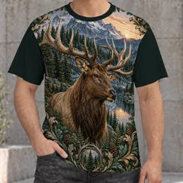 Elk Mountain Forest Scene for Hiking, Camping and Everyday Outdoor Adventures All-over Print Unisex T-shirt