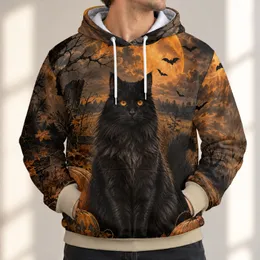 Black Cat Beneath a Harvest Moon for Halloween Parties and Autumn Night Celebrations All-over Print Hoodie (Lightweight)