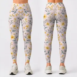 Yellow Wildflower Sprigs for Yoga, Pilates, and Everyday Casual Style Leggings