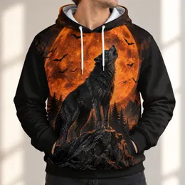 Howling Wolf Full Moon Forest Scene for Halloween Nights and Autumn Outdoor Wear All-over Print Hoodie (Lightweight)