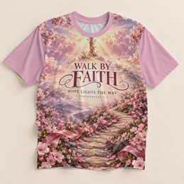 Pink Cherry Blossom Faith Cross And Pathway For Christian Inspiration And Devotion All-over Print Unisex T-shirt