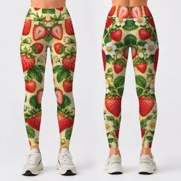 Fresh Strawberry Fruit Motifs For Yoga, Pilates, And Everyday Summer Activewear Style Leggings