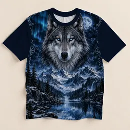 Blue-Eyed Wolf and Snowy Mountain Valley for Hiking, Camping, and Outdoor Adventures All-over Print Unisex T-shirt