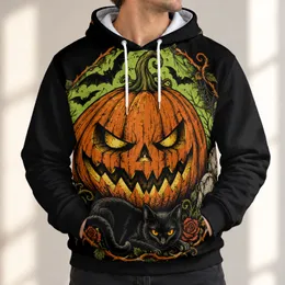 Sinister Pumpkin, Black Cat & Bat Halloween Scene for Spooky Autumn Nights and Parties All-over Print Hoodie (Lightweight)
