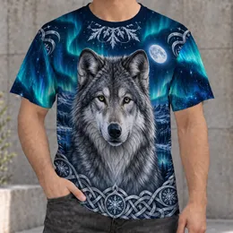 Silver Wolf and Aurora Night Sky for Winter Stargazing and Celtic Style Lovers All-over Print Unisex T-shirt