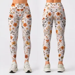 Rust Orange Wildflower Sprigs For Yoga, Pilates, Travel And Everyday Casual Wear Leggings