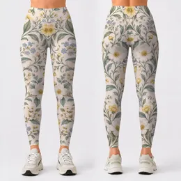 Ivory Sage and Buttercup Botanical Vines for Yoga, Pilates, and Everyday Activewear Leggings