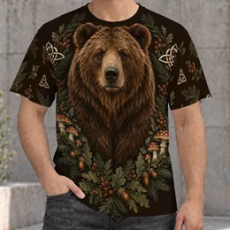 Brown Bear Mushroom Woodland Scene for Cozy Autumn Nature Lovers and Forest Fans All-over Print Unisex T-shirt
