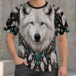 White Arctic Wolf With Turquoise Stones for Nature Lovers and Everyday Adventures All-over Print Unisex T-shirt