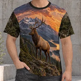 Bull Elk Alpine Lake Mountain Scenery for Hiking Camping and Outdoor Adventure All-over Print Unisex T-shirt