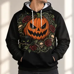 Jack O Lantern, Black Cats And Roses For Halloween Spooky Season Autumn Night Wear All-over Print Hoodie (Lightweight)