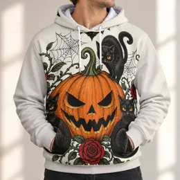Jack-O'-Lantern, Three Black Cats and Roses for Spooky Halloween Nights and Fall All-over Print Hoodie (Lightweight)