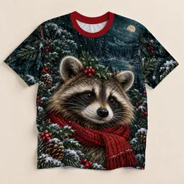 Snowy Woodland Raccoon With Holly For Cozy Winter Evenings And Nature Lovers All-over Print Unisex T-shirt