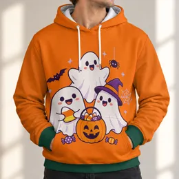 Cute Ghost Trio with Pumpkin Pail for Halloween Trick-or-Treat Celebrations All-over Print Hoodie (Lightweight)