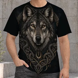 Engraved Wolf and Nordic Knotwork for Gothic Folklore Fans and Night Out Style All-over Print Unisex T-shirt