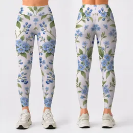 Sky Blue Blossoms And Fresh Green Leaves For Yoga, Pilates, And Everyday Wellness Leggings