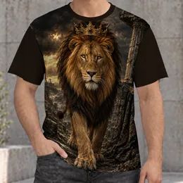 Regal Crowned Lion Amid Ancient Ruins for Outdoor Adventure and Everyday Wear All-over Print Unisex T-shirt