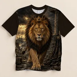 Regal Crowned Lion Amid Ancient Ruins for Outdoor Adventure and Everyday Wear All-over Print Unisex T-shirt