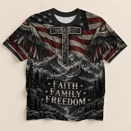 Faith Cross Mountain Eagle Scene for Patriotic Worship and Everyday Values Heritage All-over Print Unisex T-shirt