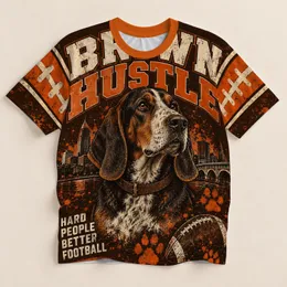 Brown Hustle Hound Football Spirit for Halloween, Game Day and Dog Lover Gifts All-over Print Unisex T-shirt