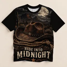 Moonlit Cowboy Hat and Desert Night for Western Ranchwear and Casual Country Style Wear All-over Print Unisex T-shirt