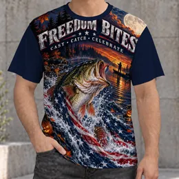 Patriotic Bass Fishing Under a Halloween Moon for Anglers and Outdoor Nights All-over Print Unisex T-shirt