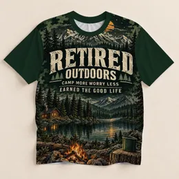Retired Outdoors Mountain Campfire Scene for Relaxed Camping and Retirement Getaways All-over Print Unisex T-shirt